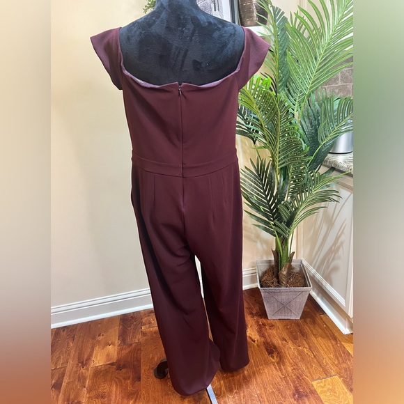 Express Burgundy Off the Shoulder Wide Leg Jumpsuit w/ Pockets Large Petite - Picture 7 of 7